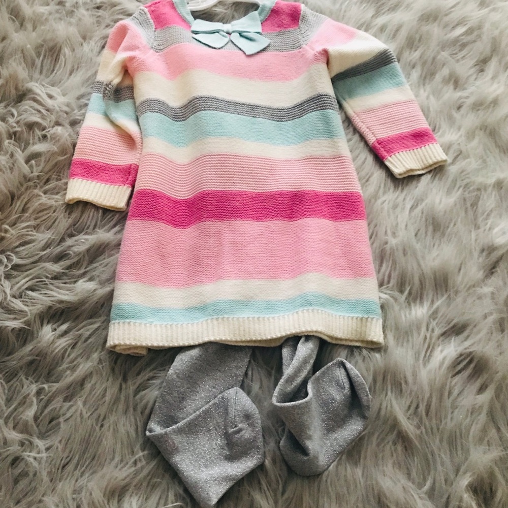 Toddler Winter Sweater Dress w/ Silver Leggings